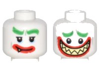 LEGO part Minifigure, Head Dual Sided Bushy Green Eyebrows, Thick Red Lips, Bright Light Yellow Sharp Teeth, Grin / Wide Open Mouth Smile Pattern (The Joker) 3626pb1775