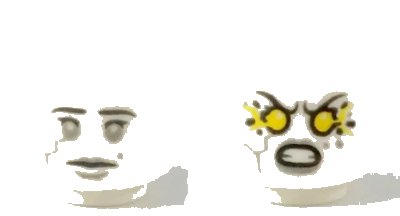 LEGO onderdeel Minifigure, Head Dual Sided Alien with Light Bluish Gray Crack in Right Cheek, Neutral / Angry with Yellow Electricity in Eyes Pattern (3626pb1935)