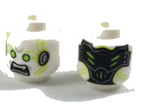 LEGO part Minifigure, Head Alien Vampire with Lime Eyes and Circuitry, Cybernetic Implants, and Black Open Mouth with Fangs Pattern 3626pb2010