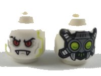 LEGO onderdeel Minifigure, Head Alien Vampire with Red Eyes, Light Bluish Gray Cheek Lines and Eye Shadow, Lime Circuitry, Cybernetic Implants, and Closed Mouth with Fangs Pattern 3626pb2011