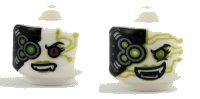 LEGO part Minifigure, Head Alien with Red Left Eye, Cybernetic Implants, Green Eye and Fangs on Back Pattern 3626pb2043