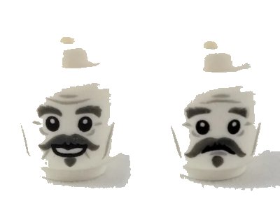 LEGO onderdeel Minifigure, Head Dual Sided Dark Bluish Gray Eyebrows, Handlebar Moustache and Chin Puff, Smiling / Worried Expression Pattern (3626pb2162)