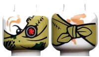 LEGO part Minifigure, Head Alien Ninjago Red Eye Fan Left, Olive Green Bandana Wrap, Knot on Back Pattern 3626pb2206