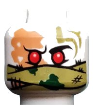 LEGO part Minifigure, Head Alien Ninjago Red Eyes, Olive Green Bandana Wrap, Green Splotches, Stitching Pattern 3626pb2208