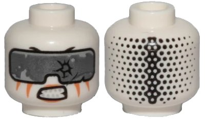 LEGO onderdeel Minifigure, Head Alien Ninjago with Silver Goggles, Orange Stripes, Gritted Teeth Pattern - Hollow Stud (3626pb2222)
