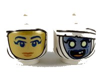 LEGO part Minifigure, Head Dual Sided Female, Gold Face with Dark Blue Eyes and Red Lips / Sand Blue Face with Yellow Eyes and Open Mouth Pattern - Hollow Stud 3626pb2465