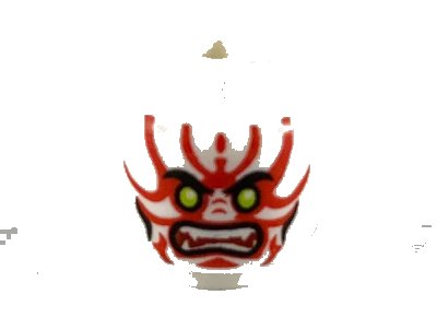 LEGO onderdeel Minifigure, Head Alien with Lime Eyes, White Fangs, Red Simpler Face Decorations and Black Mouth and Cheek Lines Pattern - Hollow Stud (3626pb2560)