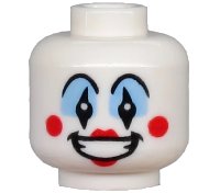 LEGO part Minifigure, Head Clown, Medium Blue Eye Shadow, Open Mouth Smile, Red Cheeks and Lips Pattern - Hollow Stud 3626pb2580