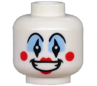LEGO onderdeel Minifigure, Head Clown, Medium Blue Eye Shadow, Open Mouth Smile, Red Cheeks and Lips Pattern - Hollow Stud (3626pb2580)