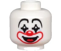 LEGO onderdeel Minifigure, Head Clown Large Drawn Eyebrows, Black Pointed Eyes, Red Nose and Mouth, Smile with Tongue Pattern - Hollow Stud 3626pb2581