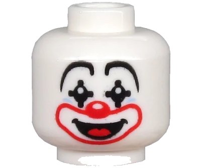 LEGO onderdeel Minifigure, Head Clown Large Drawn Eyebrows, Black Pointed Eyes, Red Nose and Mouth, Smile with Tongue Pattern - Hollow Stud (3626pb2581)