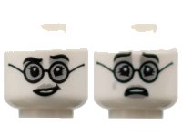 LEGO part Minifigure, Head Dual Sided Female, Black Eyebrows and Glasses, Light Bluish Gray Lips, Lopsided Grin / Sad with Tear Pattern - Hollow Stud 3626pb3105