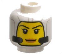 LEGO part Minifigure, Head Female Balaclava with Light Bluish Gray Lines and Black Tubes, Yellow Face with Eyebrows, Single Eyelashes, and Nougat Lips, Grin Pattern - Vented Stud 3626pb3588