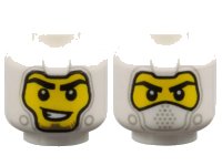 LEGO part Minifigure, Head Dual Sided Balaclava with Light Bluish Gray Details, Yellow Face, Black Eyebrows, Lopsided Open Mouth Smile with Teeth / Covered Mouth Pattern - Vented Stud 3626pb3764
