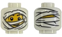LEGO part Minifigure, Head Mummy Wrappings with Dark Bluish Gray Outline over Yellow Face with Black Eyebrows and Grin Pattern (BAM) 3626pb3980