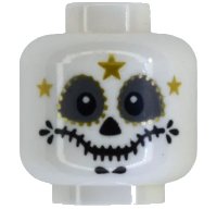 LEGO part Minifigure, Head Alien El Catrín with Black Triangular Nose, Stitched Mouth, Dark Bluish Gray Eye Shadow, Gold Face Paint with 3 Stars Pattern (BAM) 3626pb4002
