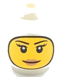 LEGO part Minifigure, Head Female Balaclava, Yellow Face with Black Eyebrows, Double Eyelashes and Nougat Lips, Grin Pattern (BAM) 3626pb4120