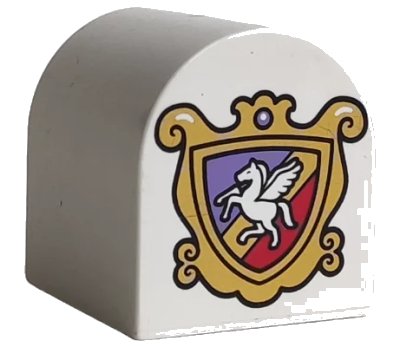 LEGO onderdeel Duplo, Brick 2 x 2 x 2 Slope Curved Double with Coat of Arms Flying Horse Pattern (3664pb27)