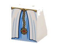 LEGO part Slope 65 2 x 2 x 2 with Bottom Tube with Minifigure Dress / Skirt / Robe, Layered with Bright Light Blue Panel, Gold Belt and Pendant Pattern 3678bpb014
