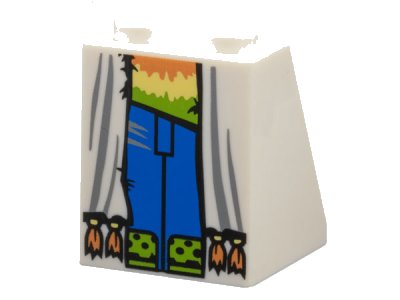 LEGO part Slope 65 2 x 2 x 2 with Bottom Tube with Open Robe with Orange Tassels over Tie Dyed Shirt, Blue Pants, and Lime Shoes Pattern (3678bpb070)