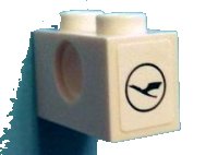 LEGO part Technic, Brick 1 x 2 with Hole and Lufthansa Logo Pattern on Both Ends (Stickers) - Set 40146 3700pb02