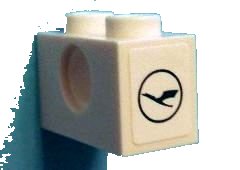 LEGO part Technic, Brick 1 x 2 with Hole and Lufthansa Logo Pattern on Both Ends (Stickers) - Set 40146 (3700pb02)
