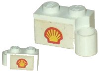 LEGO part Hinge Brick 1 x 4 Swivel Base with Shell Logo Pattern on Both Sides (Stickers) - Sets 377-1 / 601-1 3831pb01