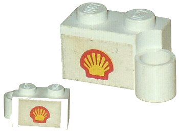 LEGO onderdeel Hinge Brick 1 x 4 Swivel Base with Shell Logo Pattern on Both Sides (Stickers) - Sets 377-1 / 601-1 (3831pb01)