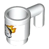 LEGO onderdeel Minifigure, Utensil Cup with Toasted Marshmallow with Face and Orange and Yellow Flames Pattern 3899pb008