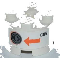 LEGO onderdeel Brick, Round 2 x 2 with Axle Hole with Filler Cap, Orange Arrow and Black 'GAS' Pattern (Sticker) - Set 8958 (3941pb11)