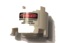 LEGO part Brick, Round 2 x 2 with Axle Hole with 'DANGER' and 'ELECTRICAL EQUIPMENT AUTHORIZED PERSONNEL ONLY' Pattern (Sticker) - Set 10274 3941pb35