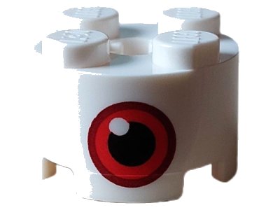 LEGO onderdeel Brick, Round 2 x 2 with Axle Hole with Red and Black Eye with White Dot Pattern (3941pb45)