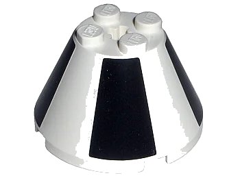 LEGO onderdeel Cone 4 x 4 x 2 with Axle Hole with Black Sections Pattern (Stickers) - Set 7468 (3943bpb01)
