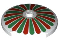 LEGO onderdeel Dish 4 x 4 Inverted (Radar) with Solid Stud with Red and Green Stripes / Petals Pattern 3960p01