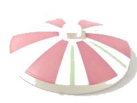 LEGO part Dish 4 x 4 Inverted (Radar) with Solid Stud with Thick Pink and Thin Light Green Stripes Pattern 3960pb001