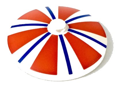 LEGO onderdeel Dish 4 x 4 Inverted (Radar) with Solid Stud with Thick Red and Thin Blue Stripes Pattern (3960pb002)