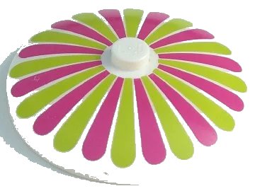 LEGO onderdeel Dish 4 x 4 Inverted (Radar) with Solid Stud with Lime and Magenta Stripes / Petals Pattern (3960pb027)