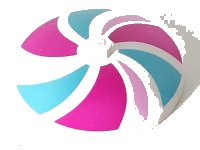 LEGO part Dish 4 x 4 Inverted (Radar) with Solid Stud with Bright Pink, Magenta, and Medium Azure Swirling Stripes Pattern 3960pb028