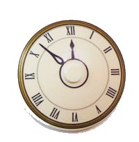 LEGO part Dish 4 x 4 Inverted (Radar) with Solid Stud with Clock Face with Black Roman Numerals and Gold Circles Pattern 3960pb062
