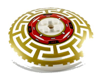 LEGO part Dish 8 x 8 Inverted (Radar) with Red Machinery and Gold Geometric Pattern (3961pb12)