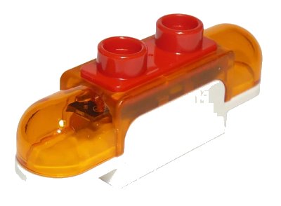 LEGO onderdeel Duplo Siren with Light and Sound, 1 x 2 Base with Trans-Orange Lights, Curved Edges and Red 2 Stud Button on Top (39787c02)