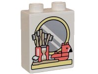 LEGO part Duplo, Brick 1 x 2 x 2 with Bright Light Yellow Shelf and Mirror, Coral Duck and Cup, Tan Toothbrushes Pattern 4066pb800