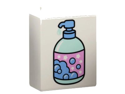 LEGO onderdeel Duplo, Brick 1 x 2 x 2 with Medium Blue, Light Aqua, and Dark Pink Liquid Soap Pump with Bubbles and Stars Pattern (4066pb804)