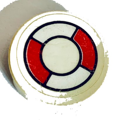LEGO onderdeel Tile, Round 2 x 2 with Red and White Life Preserver Pattern (Sticker) - Sets 2962 / 6479 / 6540 / 6541 / 6559 / 6598 (4150p07)