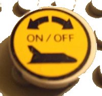 LEGO part Tile, Round 2 x 2 with Space Shuttle 'ON / OFF' Pattern (Sticker) - Set 8480 4150pb017