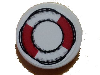 LEGO onderdeel Tile, Round 2 x 2 with Red and White Life Preserver on Rope Outline Pattern (Sticker) - Set 8426 (4150pb107)