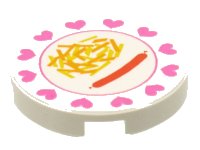 LEGO onderdeel Tile, Round 2 x 2 with Hearts, Hot Dog, French Fries Pattern 4150px32