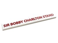 LEGO onderdeel Tile 1 x 8 with Red 'SIR BOBBY CHARLTON STAND' Pattern (Sticker) - Set 10272 4162pb236