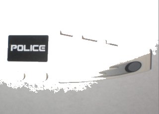 LEGO part Wedge 6 x 2 Left with 'POLICE' on Black Background and Hole with Flames Pattern (Stickers) - Set 5969 (41748pb029)