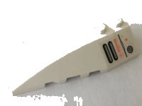 LEGO part Wedge 6 x 2 Left with Orange 'WARNING FLAMMABLE LIQUID' and Vents Pattern (Sticker) - Set 7709 41748pb080